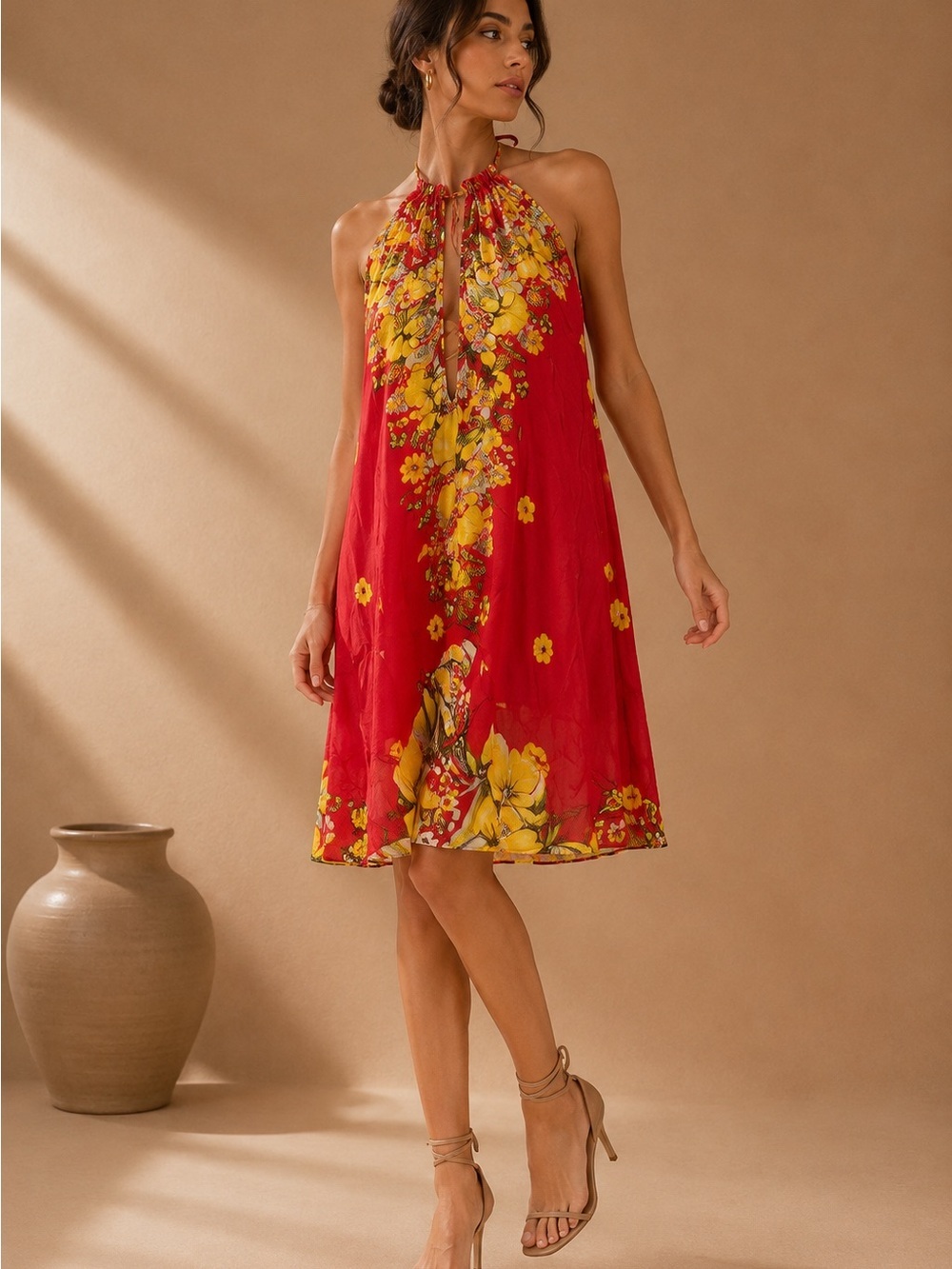 Betsy Johnson Red Tropical Floral Halter Butterfly Top Size Medium Boho